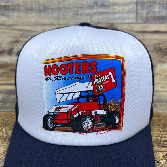 Hooters Drag Racing Mens Trucker Hat Navy Snapback Motorcycle Retro Baseball Cap - Picture 3 of 8